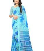Sky blue printed chiffon saree with blouse