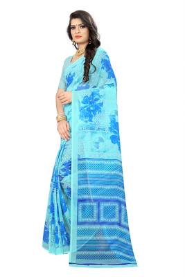 Sky blue printed chiffon saree with blouse 2