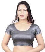 Grey Short Sleeves Lycra Princess Cut Stretchable Readymade Saree Blouse