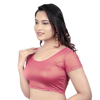 Short Sleeves Lycra Gajari Princess Cut Stretchable Readymade Saree Blouse 3