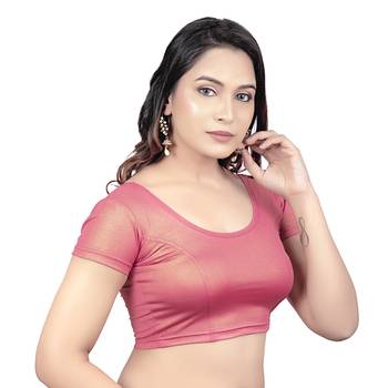 Short Sleeves Lycra Gajari Princess Cut Stretchable Readymade Saree Blouse 4