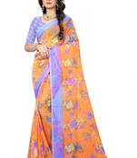 Orange printed chiffon saree with blouse