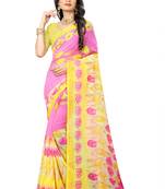 Pink printed chiffon saree with blouse