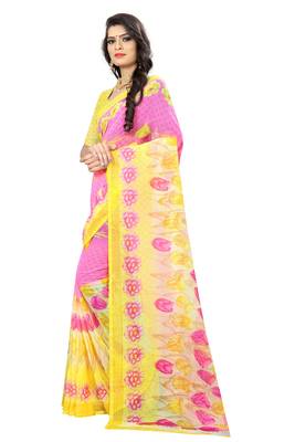 Pink printed chiffon saree with blouse 2