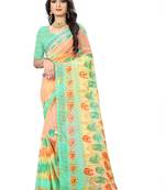 Orange printed chiffon saree with blouse