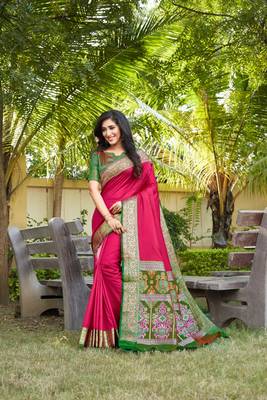 pink woven art silk saree with blouse 1