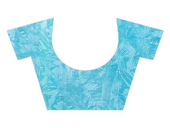 Turquoise printed chiffon saree with blouse 3