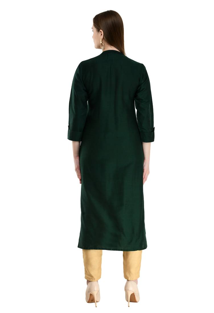 Women Embroidered Poly Silk Straight Kurta