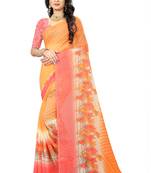 Orange printed chiffon saree with blouse