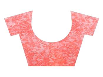 Orange printed chiffon saree with blouse 3