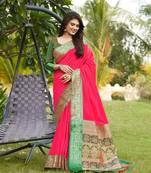 pink woven art silk saree with blouse