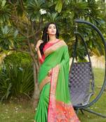 green woven art silk saree with blouse