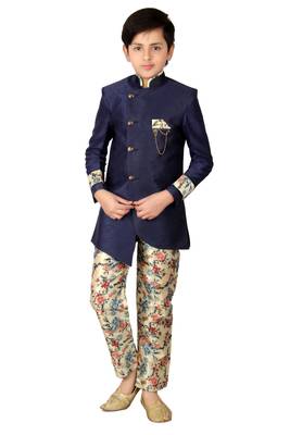 Blue plain polyester boys-indo-western-dress 1