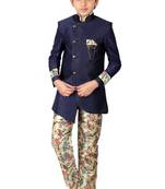 Blue plain polyester boys-indo-western-dress