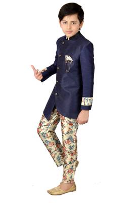 Blue plain polyester boys-indo-western-dress 2