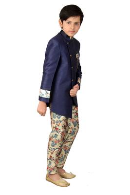 Blue plain polyester boys-indo-western-dress 3