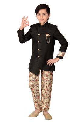 Black plain polyester boys-indo-western-dress 1
