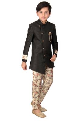 Black plain polyester boys-indo-western-dress 3