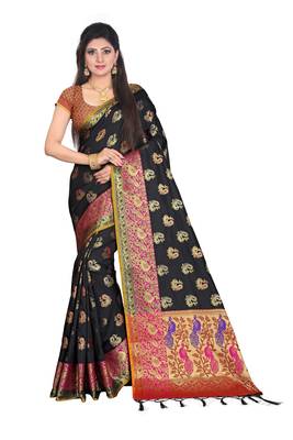 Black Woven Banarasi Silk Saree With Blouse 1