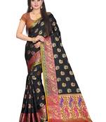 Black Woven Banarasi Silk Saree With Blouse