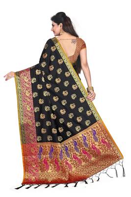 Black Woven Banarasi Silk Saree With Blouse 2