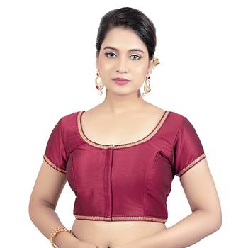 Maroon Dupion Silk Princess Cut Padded Short Sleeves Readymade Saree Blouse 1