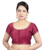 Maroon Dupion Silk Princess Cut Padded Short Sleeves Readymade Saree Blouse
