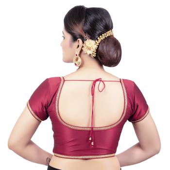 Maroon Dupion Silk Princess Cut Padded Short Sleeves Readymade Saree Blouse 2