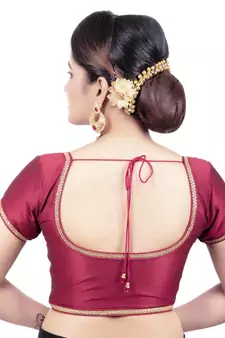 Maroon Dupion Silk Princess Cut Padded Short Sleeves Readymade Saree Blouse