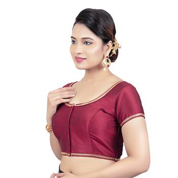 Maroon Dupion Silk Princess Cut Padded Short Sleeves Readymade Saree Blouse 3