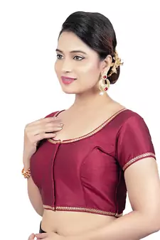 Maroon Dupion Silk Princess Cut Padded Short Sleeves Readymade Saree Blouse