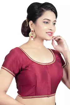 Maroon Dupion Silk Princess Cut Padded Short Sleeves Readymade Saree Blouse