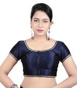 Navy Dupion Silk Princess Cut Padded Short Sleeves Readymade Saree Blouse