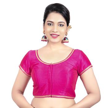Pink Dupion Silk Princess Cut Padded Short Sleeves Readymade Saree Blouse 1