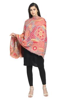 Orange & Multicolor Viscose Rayon Woven Design Abstract Geometric Shawl