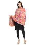 Orange & Multicolor Viscose Rayon Woven Design Abstract Geometric Shawl