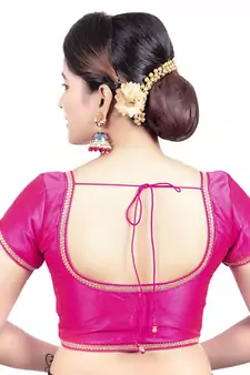 Pink Dupion Silk Princess Cut Padded Short Sleeves Readymade Saree Blouse
