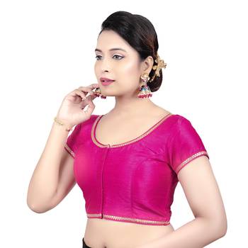 Pink Dupion Silk Princess Cut Padded Short Sleeves Readymade Saree Blouse 3