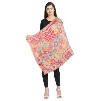 Orange & Multicolor Viscose Rayon Woven Design Abstract Geometric Shawl 2