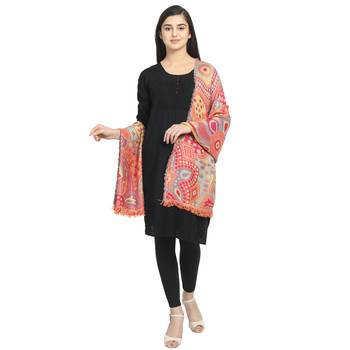 Orange & Multicolor Viscose Rayon Woven Design Abstract Geometric Shawl 3
