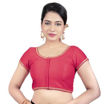 Red Dupion Silk Princess Cut Padded Short Sleeves Readymade Saree Blouse 1