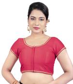 Red Dupion Silk Princess Cut Padded Short Sleeves Readymade Saree Blouse
