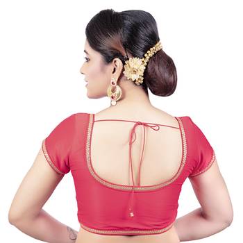 Red Dupion Silk Princess Cut Padded Short Sleeves Readymade Saree Blouse 2