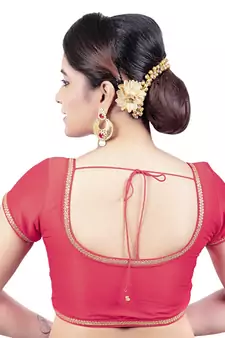 Red Dupion Silk Princess Cut Padded Short Sleeves Readymade Saree Blouse