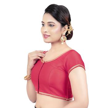 Red Dupion Silk Princess Cut Padded Short Sleeves Readymade Saree Blouse 3