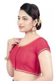 Red Dupion Silk Princess Cut Padded Short Sleeves Readymade Saree Blouse