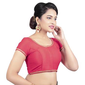 Red Dupion Silk Princess Cut Padded Short Sleeves Readymade Saree Blouse 4