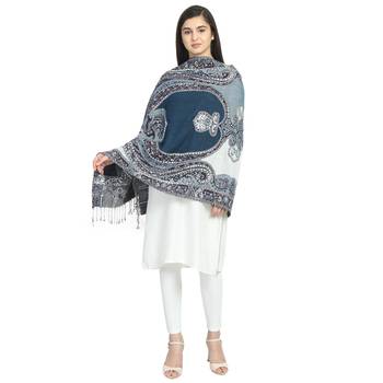 Navy & Multicolor Woolen Woven Design Paisley Shawl 1