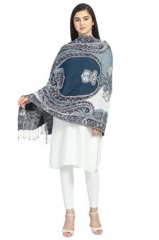 Navy & Multicolor Woolen Woven Design Paisley Shawl