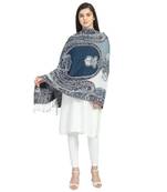Navy & Multicolor Woolen Woven Design Paisley Shawl